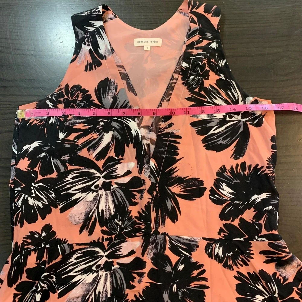 Rebecca Taylor Silk Floral Sleeveless Peplum Top Pink Black Size 2‎ Soft Grunge - Picture 6 of 10